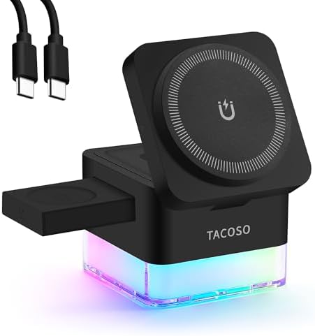 Revolutionary 3-in-1 Wireless Charger with Nightlight – Foldable Apple Charging Dock for i Phone 12-16, Apple Watch & Air Pods – 15 W Magnetic Fast Charging Station, Perfect for Home or Travel – No Adapter Required