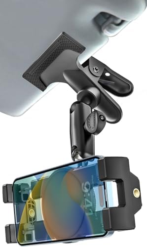 Premium Metal Sun Visor Smartphone Holder – Versatile 360-Degree Rotating Clamp for Seamless Access – Compatible with i Phone 16, 15, 14, 13, 12 & Android Devices – Quick Tool-Free Installation for Safe, Hands-Free Driving Experience