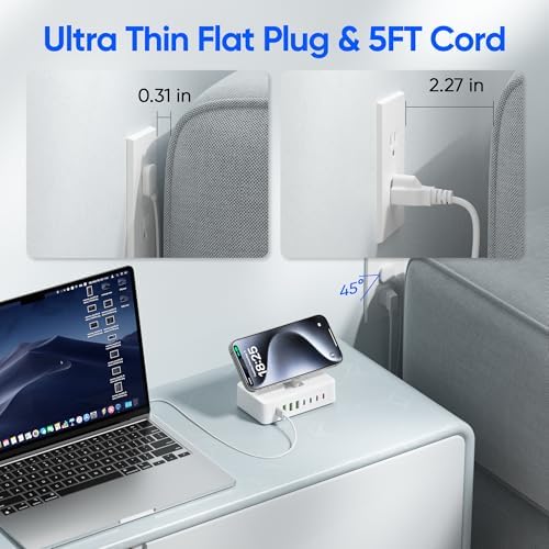 11-in-1 USB C Power Strip Charging Hub by ACOZVIN – 115 W Multi-Device Fast Charger with 2 AC Outlets, 4 USB-A & 4 USB-C Ports, 5 FT Flat Plug Cord for Mac Book, i Phone 16/15/14 – Ideal Desktop Solution for Home & Office Power Needs