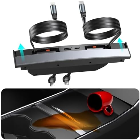 Transform Your Tesla Model 3 with the LANSAN 4-Port USB Hub for 2024-2025 Highland (Juniper) – Waterproof Fast Charger for Ultimate Device Connectivity and Organization, Retractable Design for Clutter-Free Charging, Enhanced Compatibility for All Your Gadgets, Ideal Tesla Accessories for Modern Drivers