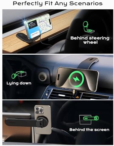 Maximize Your Driving Efficiency with the Magsafe Car Mount Charger – Ultimate 15 W Fast Wireless Charging for i Phone 16 Series and Compatible Models – Innovative Magnetic Holder with Velcro Memory Metal for Superior Stability and Secure Grip – Experience Hassle-Free Hands-Free Navigation and Reliable Device Support on Every Journey