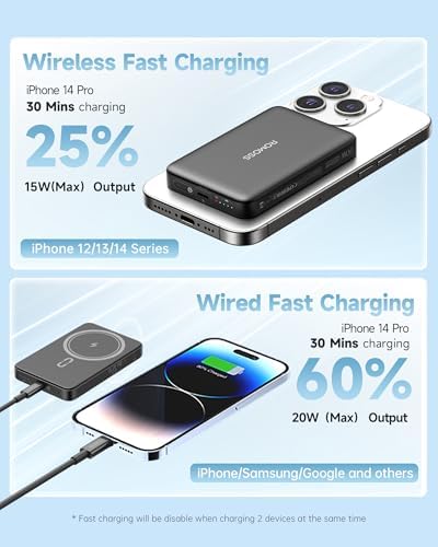 ROMOSS Magnetic Wireless Power Bank – 10,000 m Ah Portable Charger with PD 20 W Fast Charging for i Phone 12-16 Series – Compact, Lightweight, and Tangle-Free Mag Safe Battery Pack with USB-C Port – Ultimate On-the-Go Charging Solution