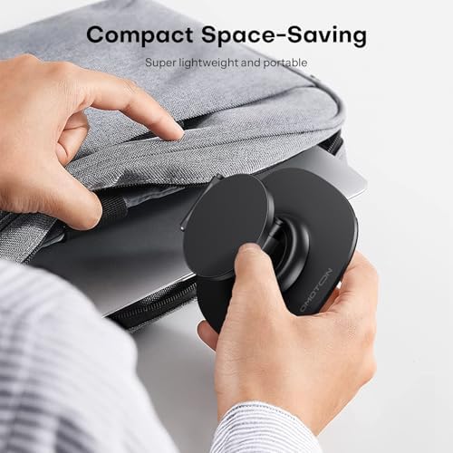 OMOTON 360°Rotating Magnetic Phone Stand for Desk, Adjustable Foldable Aluminum for MagSafe Cell Phone Stand Holder with Non-Slip Base, for iPhone 16/15/14/13 Pro Max/MagSafe Case- Black – Enhanced Compatibility and Speed