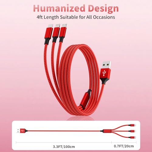 Ultra-Fast 240 W 4-in-1 USB C Charging Cable with Breathing Light Indicator – Multi-Device Compatibility for i Phone, i Pad, Samsung Galaxy, and Mac Book – 5 Ft Durable Cord in Stylish Purple for Efficient Data Sync and Enhanced Charging Performance