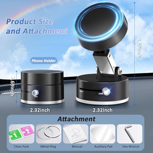 Magnetic Vacuum Phone Holder – Versatile Foldable Mount for Secure i Phone 12-16 Use in Cars, Gyms & Mirrors – Sleek Design with Powerful Grip for Enhanced Safety and Convenience on the Move