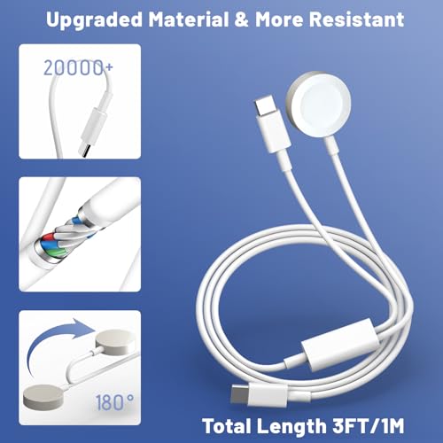 ISHEEP 2-in-1 USB C Fast Charger Cable: Efficient Dual Charging Solution for Apple Watch, i Phone & Air Pods – Portable, High-Speed Compatibility in Sleek Design for Travel Enthusiasts