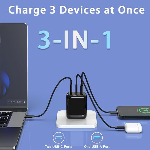 67 W Ga N Fast Charger Block – 3-Port USB C Wall Charger for Mac Book Pro/Air, i Phone 15/14, Galaxy & Pixel – Compact, High-Speed Power Adapter for Home, Office, and Travel – Ultimate Device Compatibility & Efficiency