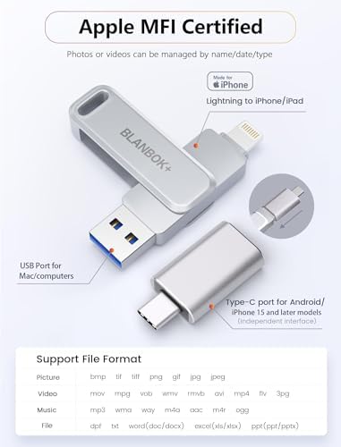 MFi Certified 128 GB Photo Stick – High-Speed USB Flash Drive for i Phone, i Pad, Android & PC | Ultimate External Storage Solution with Dual Interface for Effortless Data Transfer and Backup