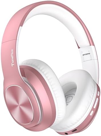 Elevate Your Listening Experience with Tune Flux Rose Gold Over-Ear Wireless Bluetooth Headphones – 80-Hour Battery Life, Deep Bass Hi-Fi Sound, and Custom Dual EQ Modes for Personal Audio – Stylish Foldable Design Perfect for On-the-Go Use with Smartphones and PCs