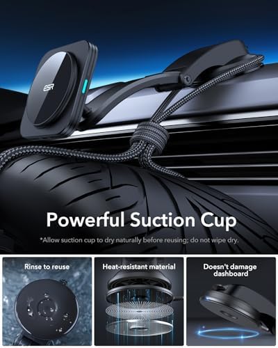 Revolutionize Your Drive with the ESR Qi2 15 W Mag Safe Car Mount Charger – Effortless Fast Wireless Charging for i Phone 12-16 & S25, Secure Magnetic Hold for Dashboard/Windshield, Stylish Black Design, Ultimate Convenience and Enhanced Compatibility