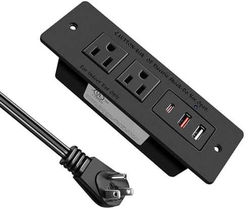 Recessed Power Strip with 15 W Wireless Charging & PD20 W USB-C Fast Charge – Sleek Flush Mount Design for Nightstands, Sofas, and Tables – Maximize Space and Efficiency with Dual Outlets and USB Ports for Ultimate Convenience