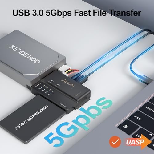 Maximize Your Data Management with the Alxum 3-in-1 USB C to SATA & IDE Adapter – High-Speed 5 Gbps Data Transfer, Effortless Hard Drive Cloning & Dual Drive Support for SATA III & IDE 133 HDD/SSD – Includes 12 V 2 A Power Adapter for Enhanced Performance and Compatibility