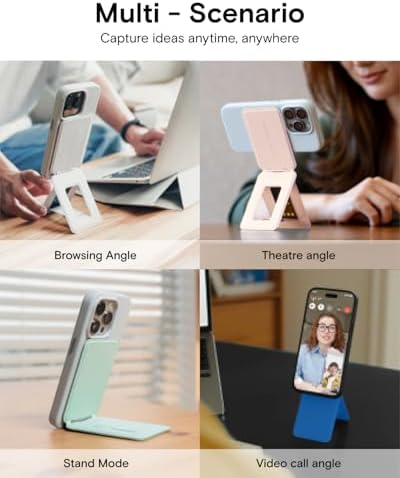 MOFT Phone Stand, Magnetic Phone Tripod Stand Stain-Resistant MOVAS Leather & Angle Adjustment & Strong Magnets Tripod for iPhone 16/15/14/13/12 (Included Metal Ring)-Misty Cove – Enhanced Compatibility and Speed