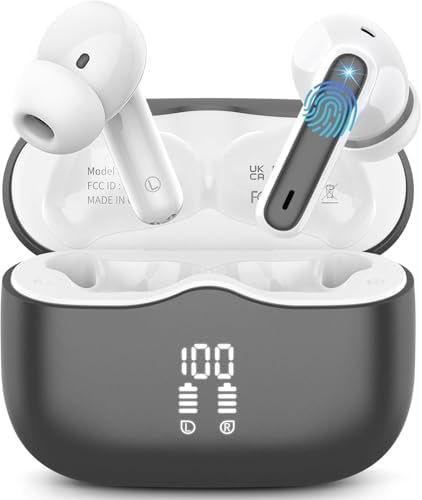Premium Bluetooth 5.4 Noise Cancelling Earbuds – Hi-Fi Stereo Wireless Earphones with 40-Hour Playtime, 4 ENC Mics for Crystal Clear Calls, IP7 Waterproof Design, and Elegant White Finish with Smart LED Indicators for Ultimate Comfort and Style