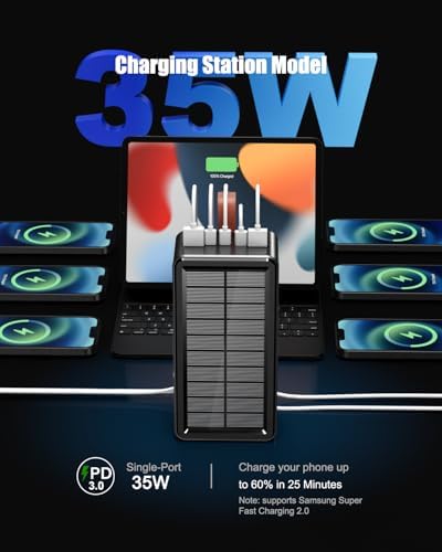 Ultra-High Capacity 90,000 m Ah Solar Power Bank with 35 W Fast Charging – Wireless Charger for Outdoor Adventures, Travel, and Emergency Preparedness | 7-Port USB-C/PD, Integrated LED Flashlight, IP66 Waterproof Design for Extreme Conditions