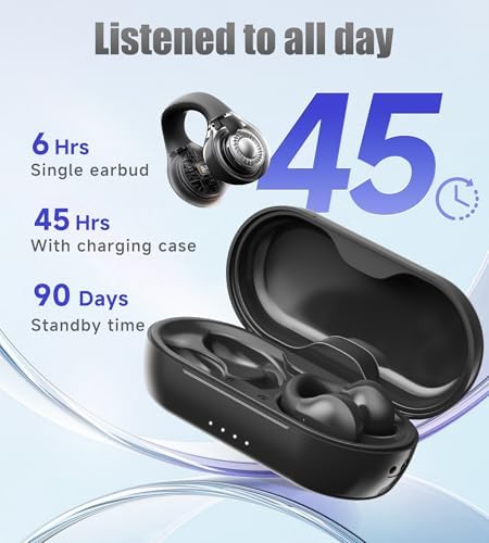 King Lucky i21 Purple Bluetooth 5.3 Open Ear Clip-On Earbuds – Advanced Noise Cancellation & IPX4 Waterproof Design for Small Ears and Glasses Wearers – Perfect for Active Lifestyles & Hands-Free Calls