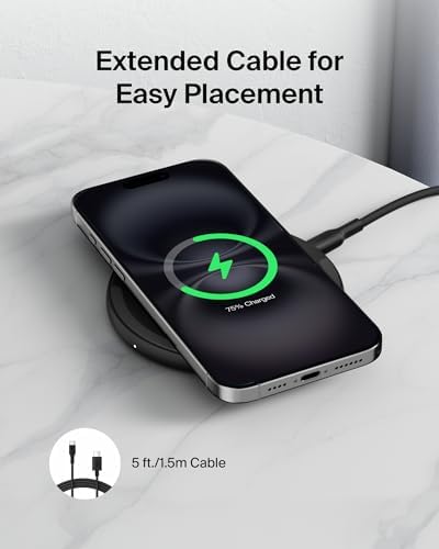Belkin 15 W Qi Wireless Charging Pad – Fast, Efficient Charging for i Phone 16/15/14/13, Samsung Galaxy S25/S24, and Google Pixel – Eco-Friendly Design with Power Supply & Cable – Safe Charging with Case Compatibility – Perfect for Home or Travel – 2-Year Warranty Included
