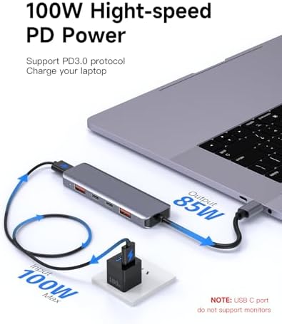 Enhance Your Digital Workflow with the Premium 6-Port USB-C Ethernet Hub – Unleash 10 Gbps Data Speeds, Stunning 4 K@60 Hz HDMI Output, and 100 W Power Delivery for Mac Book, Dell, Lenovo, i Phone 15 & Pro Max – Ideal for Professionals Seeking Seamless Connectivity and Versatile Performance!