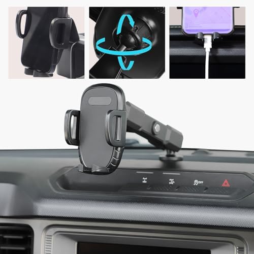 Linskip Dashboard Universal Phone Mount for 2021-2025 Ford Bronco Raptor & Bronco – Effortless Vertical & Horizontal Rotation, One-Hand Operation, Premium Smartphone Holder for Enhanced Driving Safety & Convenience, Ideal for 2/4 Door Models, Elevate Your Interior Experience with Stylish Functionality