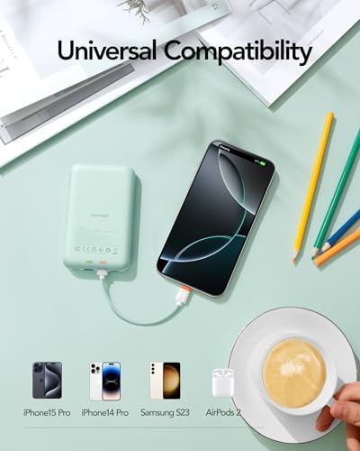 Charmast 10000 m Ah Slim Power Bank – 20 W Fast Charging Portable Charger with Removable Cable for i Phone & Android – Lightweight Hand-Free Battery Pack with Digital Display for Effortless Travel Convenience