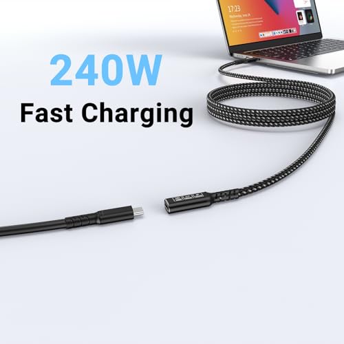 Innovative L-Shaped USB C Extension Cable (2 Pack, 6.6 Ft) – 240 W Power Delivery, 40 Gbps High-Speed Data Transfer, Durable Nylon Braided Design for i Phone 16, i Pad, Mac Book & Mag Safe – Optimal Flexibility for Tightly Spaced Connections