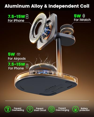 Innovative 3-Point Power 3-in-1 Charging Station for Apple Devices – Sleek Aluminum Alloy Magnetic Wireless Charger Stand with Mini Basketball & Hoop, Perfect for i Phone 16/15/14/13/12, 5 W Apple Watch & Air Pods Charging, Compact Black Design for Enhanced Speed and Style