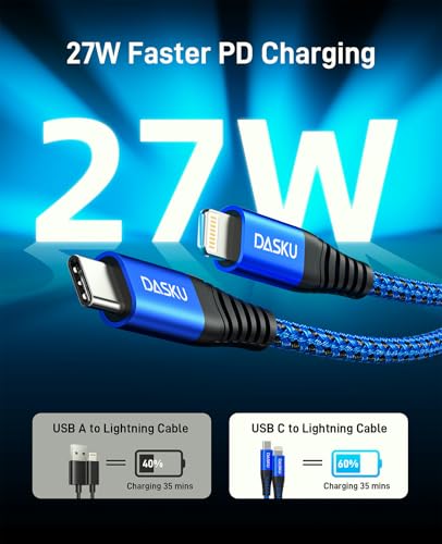 Premium 6 FT USB C to Lightning Charging Cable – 2 Pack for i Phone & i Pad – Fast Charging, MFi Certified, Braided Design for Enhanced Durability & Compatibility with i Phone 14/13/12/11/Pro/MAX/X/8/7 – Ultimate Power Solution for On-the-Go Users