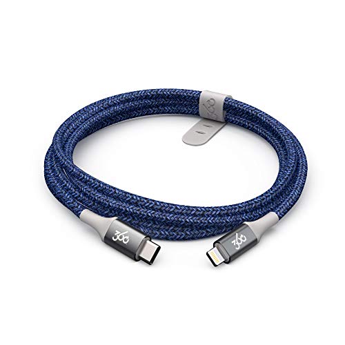 Premium 4 ft USB-C to Lightning Charging Cable by 360 Electrical Habitat – MFi Certified Braided Cord for i Phone, i Pad & Mac Book – Fast, Durable, and Tangle-Resistant in Navy – Essential Accessory for Seamless Power Transfer and Enhanced Device Compatibility