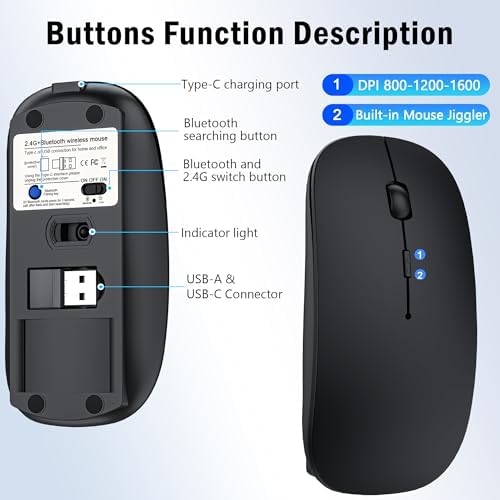 Versatile Wireless Bluetooth Mouse for Mac Book Air, Mac Pro, & i Pad – Sleek Rechargeable Silent Mouse with Dual Connectivity (USB-C & 2.4 G) – Travel-Friendly Jiggler Mice Mover in Stylish Purple – Perfect for Professionals & On-the-Go Users
