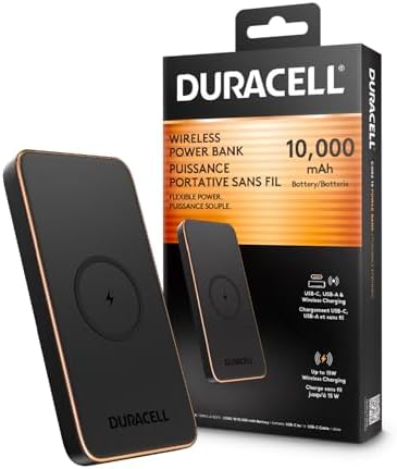 Duracell Core 10 Wireless Portable Charger | 10,000 m Ah Multi-Device Power Bank with USB-C & USB-A Ports for Effortless Charging of Smartphones, Tablets, and More | Compact Design for On-the-Go Convenience and Enhanced Device Compatibility