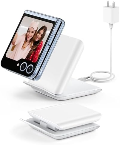 Ultimate Fast Wireless Charging Station for Samsung Galaxy Z Flip Series & Motorola Razr+ – 2-in-1 Foldable Travel Charger with PD 20 W Adapter, Sleek White Design for On-the-Go Convenience – Enhanced Speed & Compatibility for Modern Lifestyles