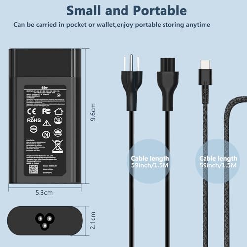 Compact 65 W USB-C Laptop Charger for HP Spectre, Envy, Chromebook & Elite Series – High-Speed AC Adapter with Advanced Safety Mechanisms – Perfect Travel Companion for Reliable Power and Efficiency