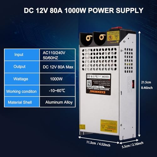 Universal 12 V 800 W AC to DC Power Supply – High-Efficiency 110 V/220 V Input Adapter for LED Strips, 3 D Printers, and More – Reliable 66 A Output Transformer for Versatile Applications and Enhanced Performance
