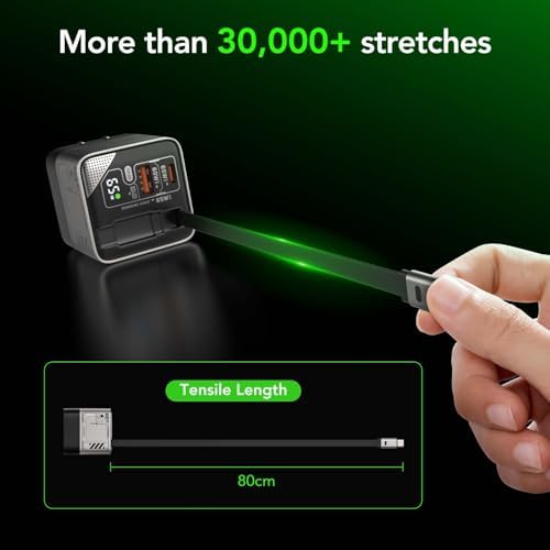 Rapid Charge 65 W Ga N Dual Port Charger with Retractable Type-C Cable – Travel-Friendly USB-C & USB-A Power Adapter for i Phone, i Pad, Mac Book, Samsung Galaxy and More – Enhanced Efficiency & Versatility in Sleek Black Design