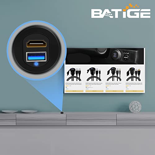 BATIGE Type C USB 3.0 Flush Mount Extension Cable – 3 ft Alloy Shell Car, Truck & Motorcycle Dashboard USB Port with LED Indicator for Enhanced Durability and Seamless Connectivity