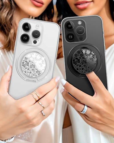 Glamour Pearl Magnetic Phone Grip Holder with Adjustable Kickstand – Ultimate Versatile Smartphone Accessory for i Phone, Android & Kindle – Secure Hands-Free Viewing & Stylish Design – Includes Magnetic Adapter for Effortless Compatibility and Enhanced Usability
