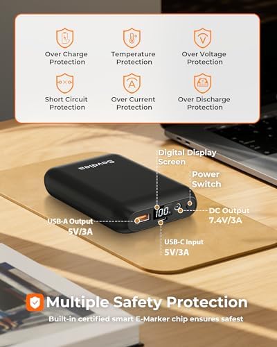 Ultimate Heated Vest Battery Pack – 7.4 V 16,000 m Ah Rechargeable Power Bank with LED Display, Versatile DC/USB/Type-C Output for Enhanced Compatibility with ORORO & Venustas Heated Jackets – Lightweight, Durable & Fast Charging Solution for Outdoor Enthusiasts