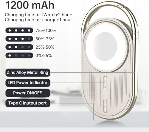 Compact Magnetic Power Bank for Apple Watch – Yo Fe W 1200 m Ah Portable Charger, Fast Wireless Charging Keychain for i Watch Series 9/8/7/6/5/4/3/2/SE/Ultra (Black) – Ultimate Travel Essential for Effortless Power Management