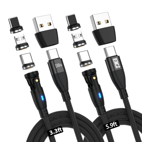 Revolutionize Your Charging Experience with the BIG+ 2 Pack USB C Magnetic Charging Cable – Featuring 540-Degree Swivel Head and 6-in-1 PD Fast Charging Compatibility for i-Products and Android Devices, Durable Nylon Braided Design for Maximum Longevity and Style, Includes 3.3 ft and 5.9 ft Lengths for Ultimate Versatility and Convenience