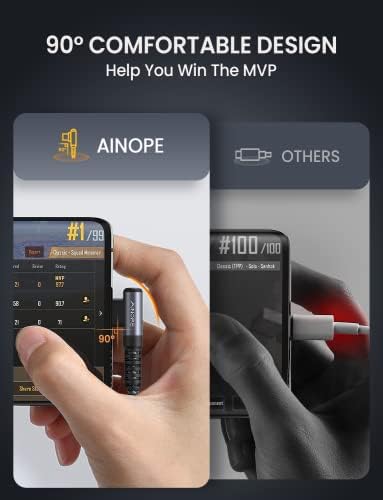 Revolutionize Your Charging with AINOPE 60 W USB C Cable 2-Pack – 10 ft Durable Nylon Braided Right Angle Type C Charger for i Phone 16 Pro Max, Samsung S24, and i Pad Pro – Fast Charging, Enhanced Compatibility, and Long-Lasting Performance