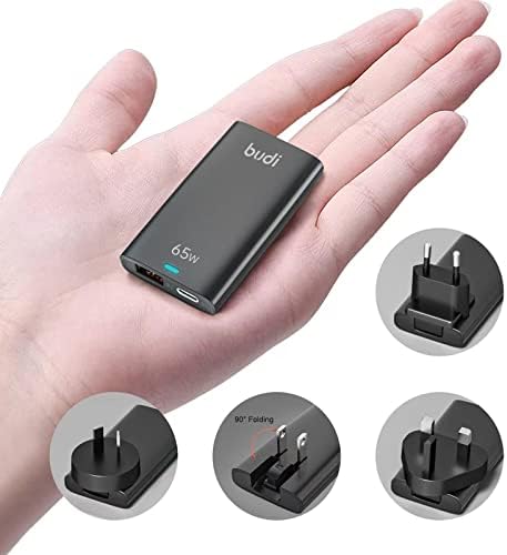 BUDI PD3.0 65 W Ga N USB-C Foldable Travel Charger – Ultra-Thin Wall Adapter for Mac Book, Microsoft Surface Go, i Phone, i Pad – Fast Charging with Safety Features for On-the-Go Power Solutions
