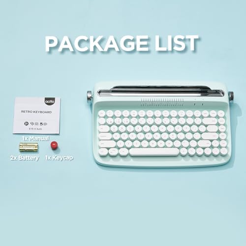 YUNZII ACTTO B303 Wireless Typewriter Keyboard – Adorable Sweet Mint Retro Design with Bluetooth Connectivity for Seamless Multi-Device Typing – Integrated Stand for Tablets, Phones, PCs – Perfect for Windows, Mac, Android Users – Elevate Your Workspace with Vintage Charm and Enhanced Typing Speed