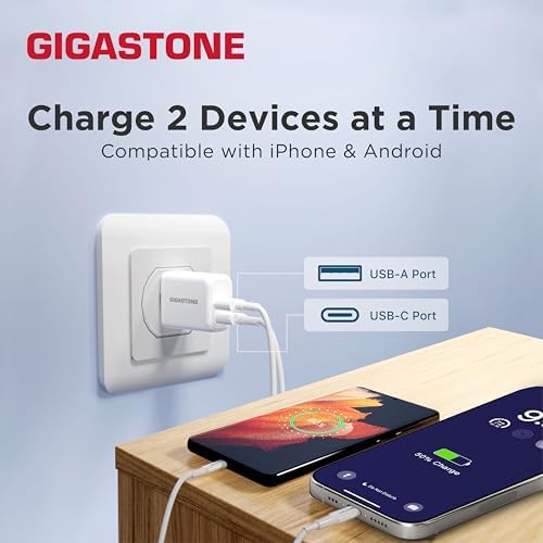Gigastone 12 W Dual Port USB C & A Wall Charger [3-Pack] – Fast Charging Power Block for i Phone 16/15/14/13/12 & Samsung S24/S23/S22 – Compact Travel Charger with 2.4 A Output for Quick Device Boosts – Enhanced Compatibility for E-Readers & More