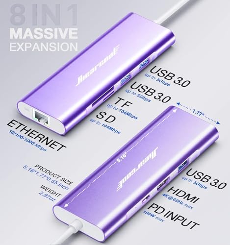 Revolutionize Your Connectivity with the Hiearcool 8-in-1 USB C Hub Ethernet – High-Speed 4 K@60 Hz HDMI, Dual USB 3.0 Ports & Gigabit Ethernet for Mac Book Pro/Air, i Pad, Dell, and Lenovo – Streamline Your Workspace with Effortless Multitasking and Enhanced Compatibility – Ultimate Portable Adapter for Professionals on the Go