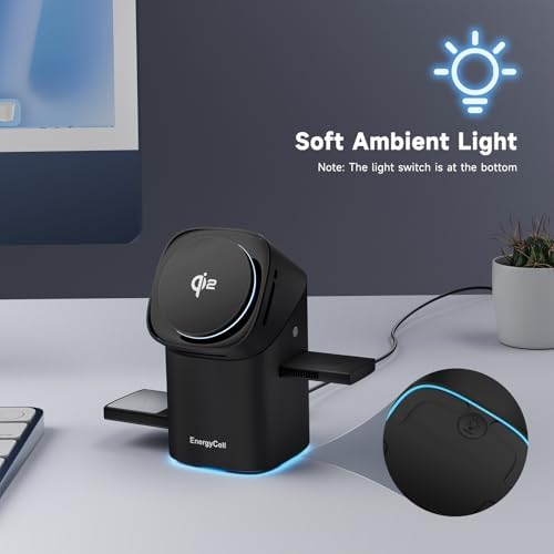 Revolutionary 3-in-1 Rotating Wireless Charger – Qi2 Certified 15 W Fast Charging Station for i Phone 16/15/14/13/12, Apple Watch & Air Pods – Enhanced Heat Management & Magnetic Alignment – Sleek Matte Design with Touch-Sensitive Stand and Ambient Night Light – Effortless Portrait/Landscape Mode for Seamless Use – Ultimate Charging Solution for All Your Apple Devices – Organized Desktop Power Hub with Smart IC Protection – Includes Power Adapter & USB-C Cable – Perfect for Home, Office, or Travel