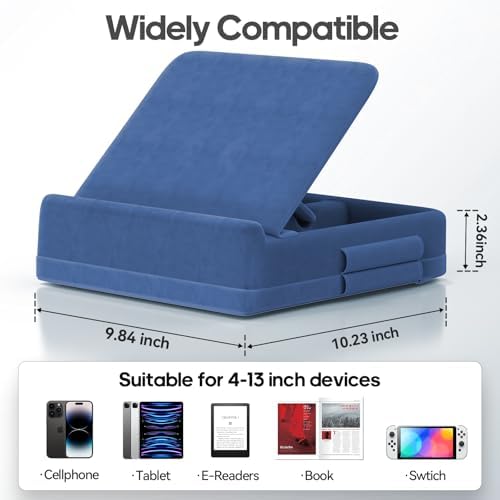 KDD Multifunctional Tablet Pillow Stand – Adjustable Foldable i Pad Holder for Bed, Lap, and Desk with Soft Pad Dock and Stylus Storage – Compatible with i Pad Pro (12.9, 10.5, 11), Air, Mini, Phones, and Books – Ultimate Comfort and Versatility for Hands-Free Use