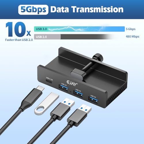 Upgrade Your Workspace with the EJAY 4-Port USB 3.0 Hub – Premium Aluminum Mountable Splitter for Lightning-Fast Data Transfer & Device Charging – Includes 59-Inch Data & 39-Inch Power Cables – Ideal for Effortless Connectivity with Monitors & Computers – Maximize Your Efficiency!