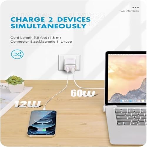 High-Efficiency 110 W Ga N 5-Port USB Fast Charger for Mac Book Pro – Ultimate L-Tip Power Adapter with Unmatched Charging Speed, Full Compatibility for 13/15/17 Inch Models, CE/FCC/ROHS Certified Safety Features, Durable 6 ft Cord Ideal for Mobile Professionals and Frequent Travelers