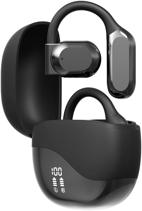 Ultimate IPX7 Waterproof Wireless Earbuds – Enhanced Over-Ear Stereo Bass Bluetooth Headphones for Sports & Workouts – Dual Power Display Charging Case for Effortless Recharging – Exceptional Sound Performance for Active Lifestyles – Sleek Champagne Design