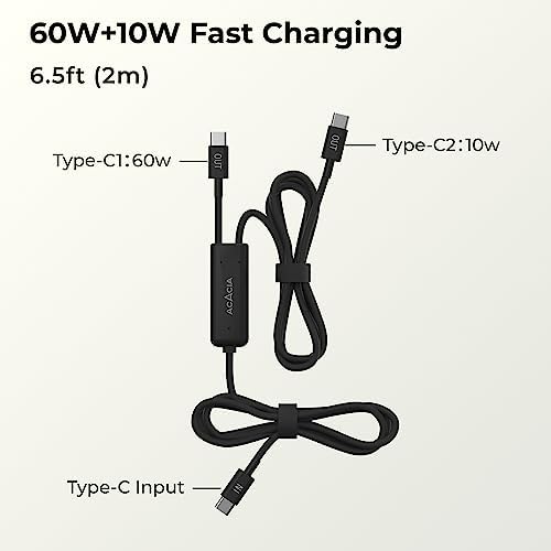 ACACIA 6.5 ft USB C to USB C Charging Cable – Ultra-Soft Silicone Design for Enhanced Durability and Fast 60 W Power Delivery – Versatile 2-in-1 Solution for Rapid Charging and High-Speed Data Transfer – Perfect for Laptops, Smartphones, and Tablets – Ideal Tent Accessory for On-the-Go Connectivity